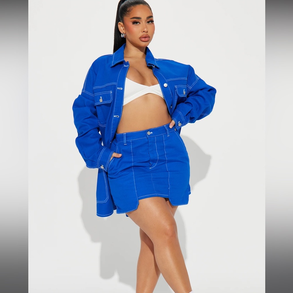 Royal blue mega babe denim skirt set fashionnova